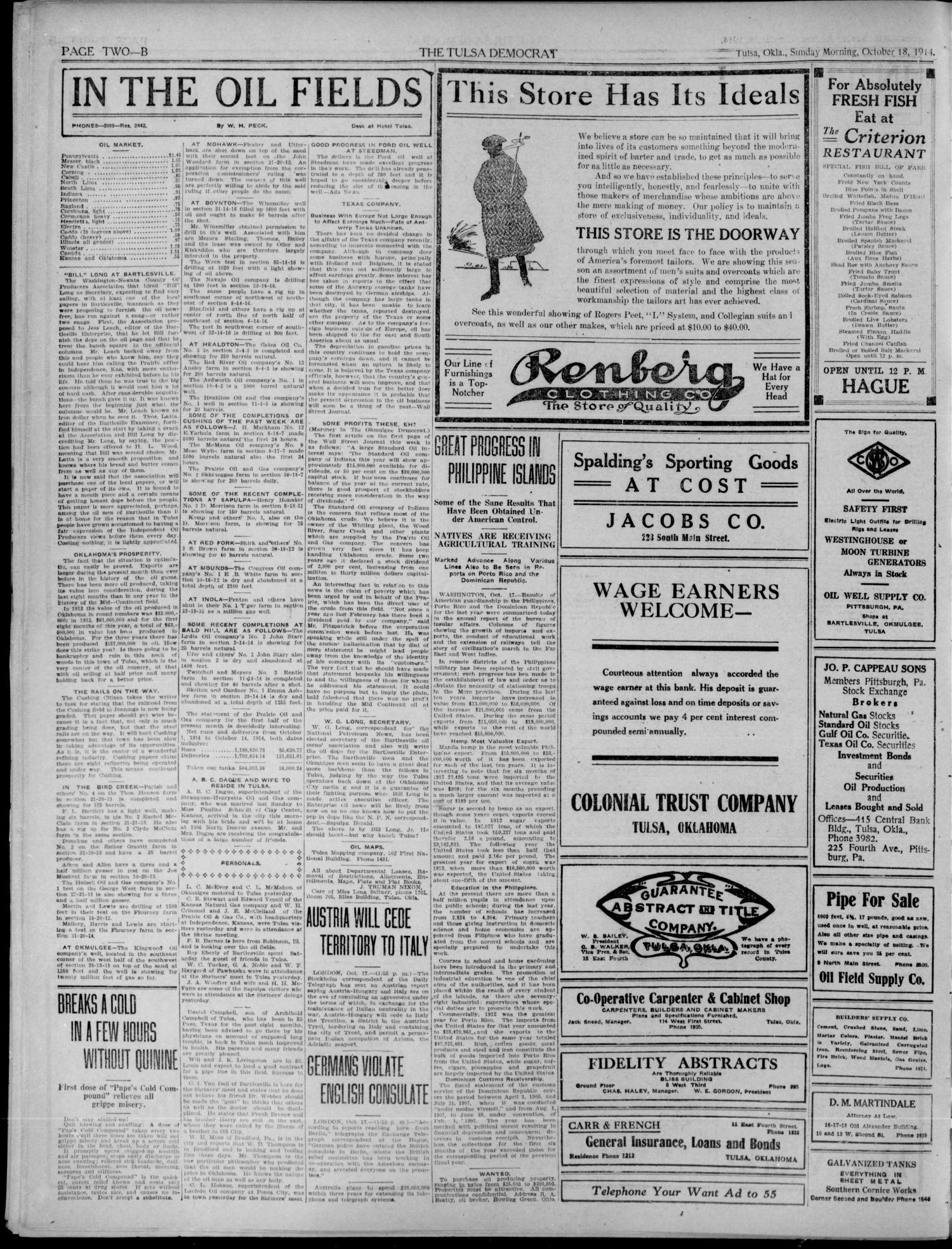 The Tulsa Democrat (Tulsa, Okla.), Vol. 11, No. 55, Ed. 2 Sunday, October 18, 1914
                                                
                                                    [Sequence #]: 2 of 16
                                                