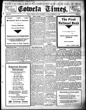 Primary view of object titled 'Coweta Times. (Coweta, Okla.), Vol. 9, No. 32, Ed. 1 Thursday, February 19, 1914'.