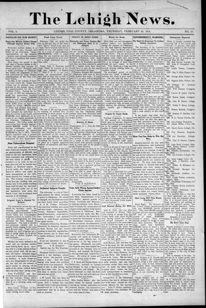Primary view of object titled 'The Lehigh News. (Lehigh, Okla.), Vol. 6, No. 10, Ed. 1 Thursday, February 28, 1918'.