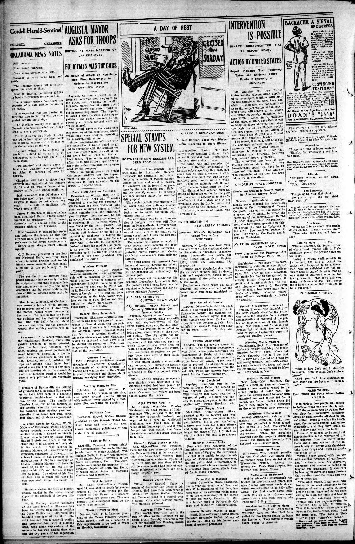 The Herald-Sentinel. (Cordell, Okla.), Vol. 20, No. 6, Ed. 1 Thursday, October 3, 1912
                                                
                                                    [Sequence #]: 4 of 10
                                                