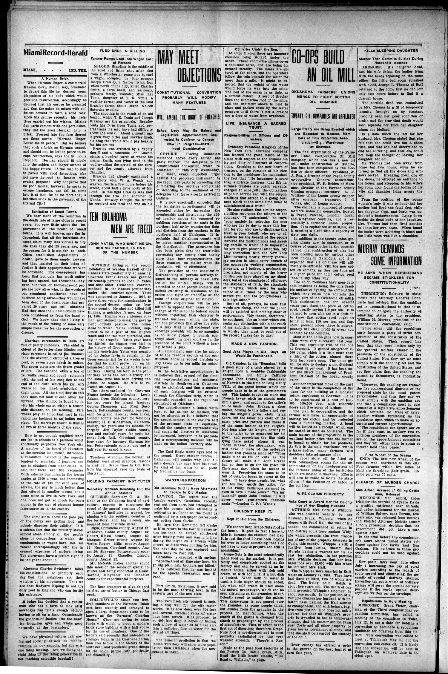 Miami Record-Herald. (Miami, Indian Terr.), Vol. 15, No. 34, Ed. 1 Friday, July 12, 1907
                                                
                                                    [Sequence #]: 2 of 8
                                                
