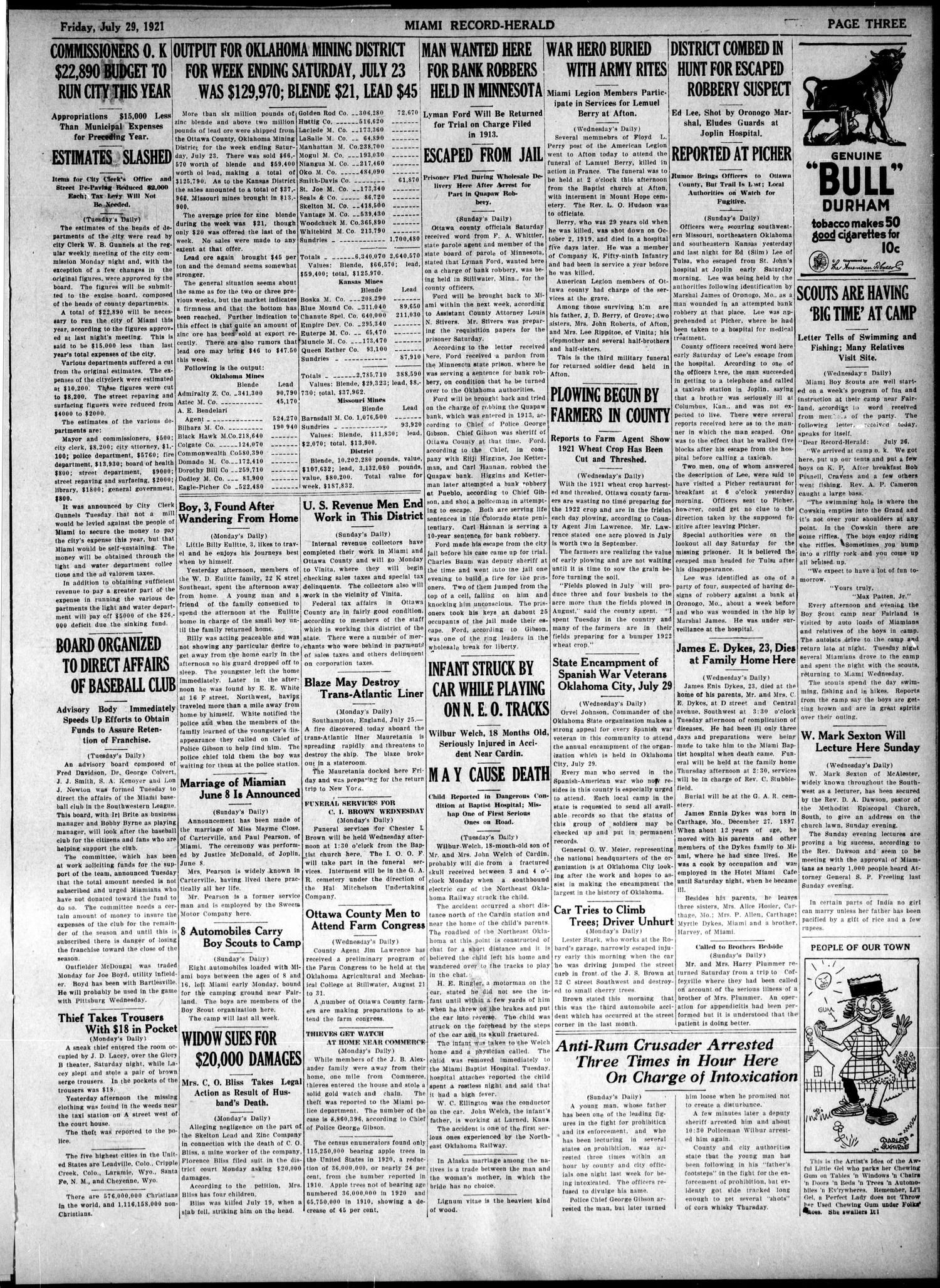 Miami Record-Herald (Miami, Okla.), Vol. 28, No. 21, Ed. 1 Friday, July 29, 1921
                                                
                                                    [Sequence #]: 3 of 6
                                                