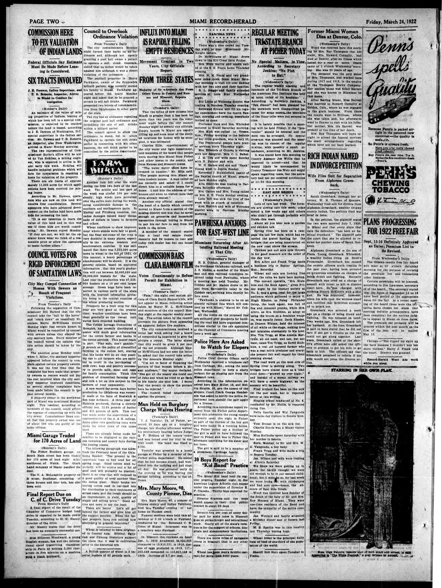 Miami Record-Herald (Miami, Okla.), Vol. 29, No. 3, Ed. 1 Friday, March 24, 1922
                                                
                                                    [Sequence #]: 2 of 7
                                                
