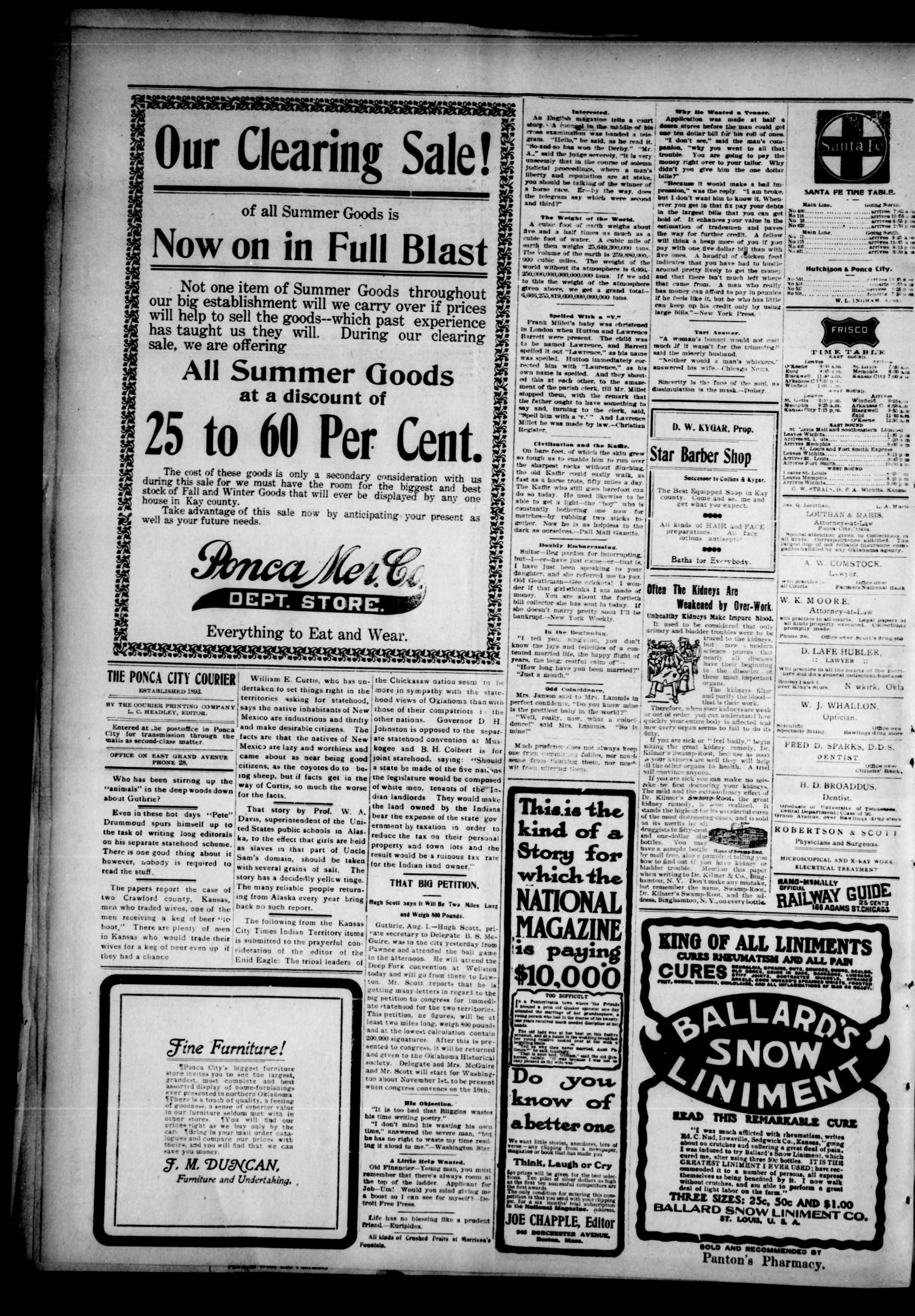The Ponca City Daily Courier. (Ponca City, Okla.), Vol. 8, No. 251, Ed. 1 Thursday, August 3, 1905
                                                
                                                    [Sequence #]: 2 of 4
                                                