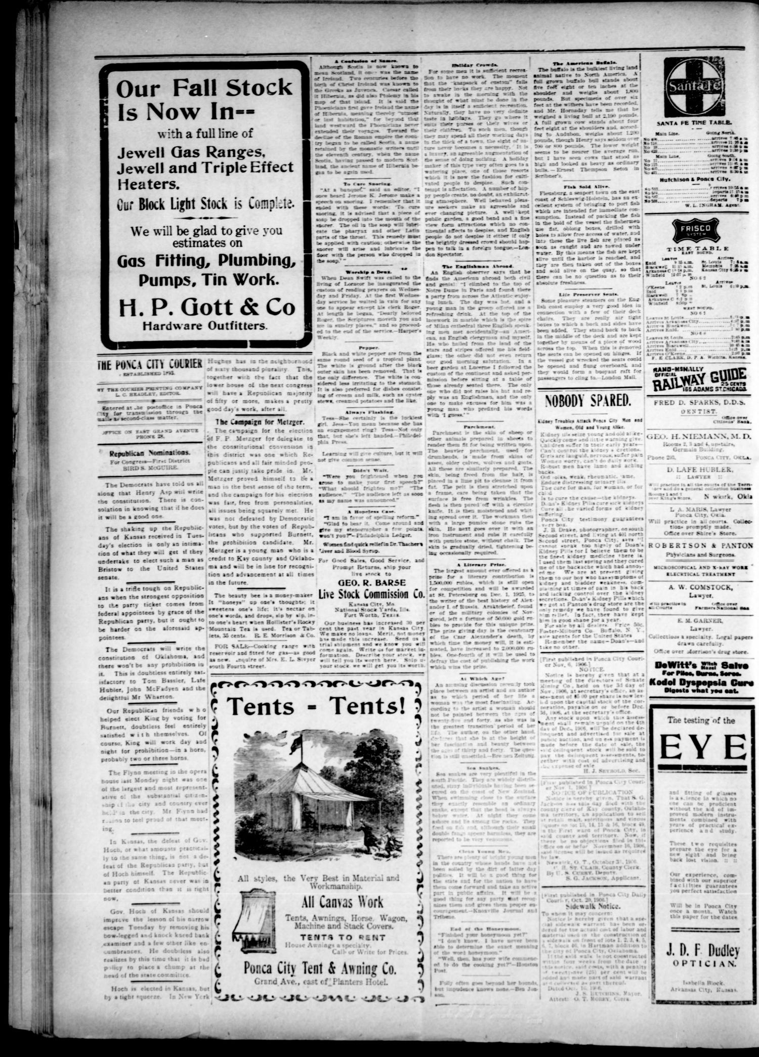 The Ponca City Daily Courier. (Ponca City, Okla.), Vol. 10, No. 17, Ed. 1 Thursday, November 8, 1906
                                                
                                                    [Sequence #]: 2 of 4
                                                