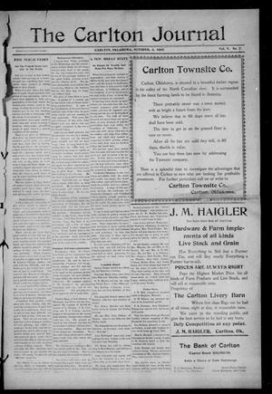 Primary view of object titled 'The Carlton Journal (Carlton, Okla.), Vol. 5, No. 2, Ed. 1 Thursday, October 3, 1907'.