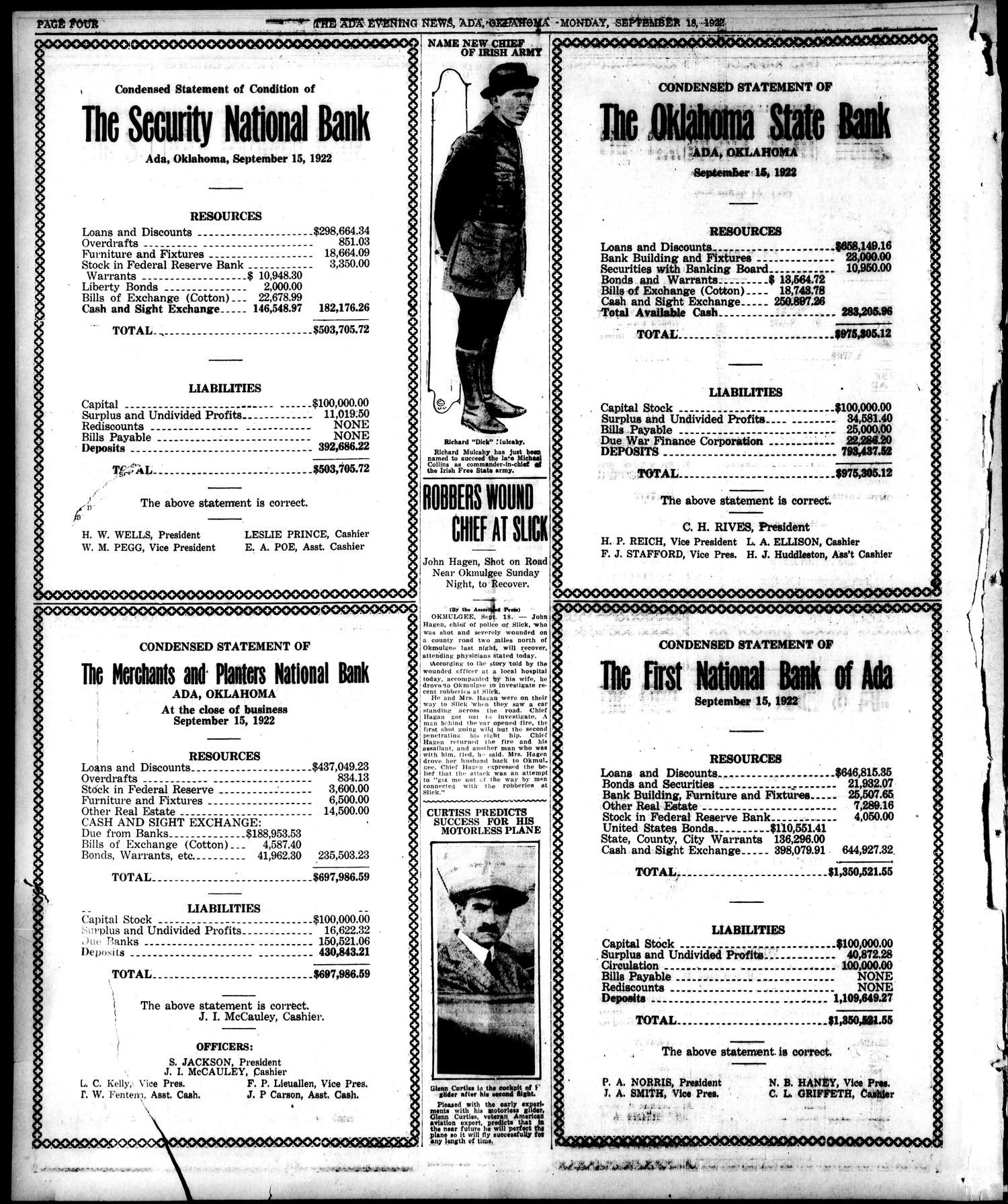 The Ada Evening News (Ada, Okla.), Vol. 19, No. 150, Ed. 1 Monday, September 18, 1922
                                                
                                                    [Sequence #]: 4 of 6
                                                
