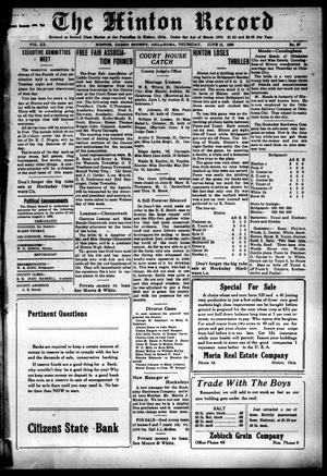 The Hinton Record (Hinton, Okla.), Vol. 20, No. 37, Ed. 1 Thursday, June 15, 1922