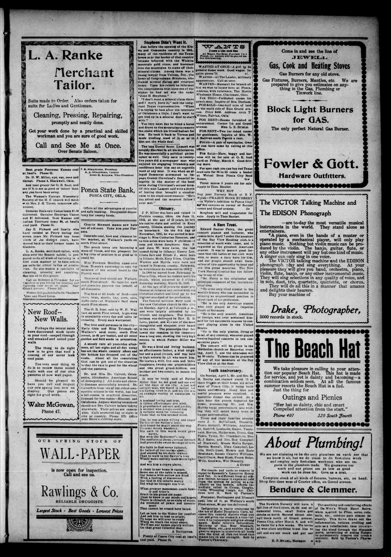 The Ponca City Daily Courier. (Ponca City, Okla.), Vol. 9, No. 146, Ed. 1 Wednesday, April 4, 1906
                                                
                                                    [Sequence #]: 3 of 4
                                                
