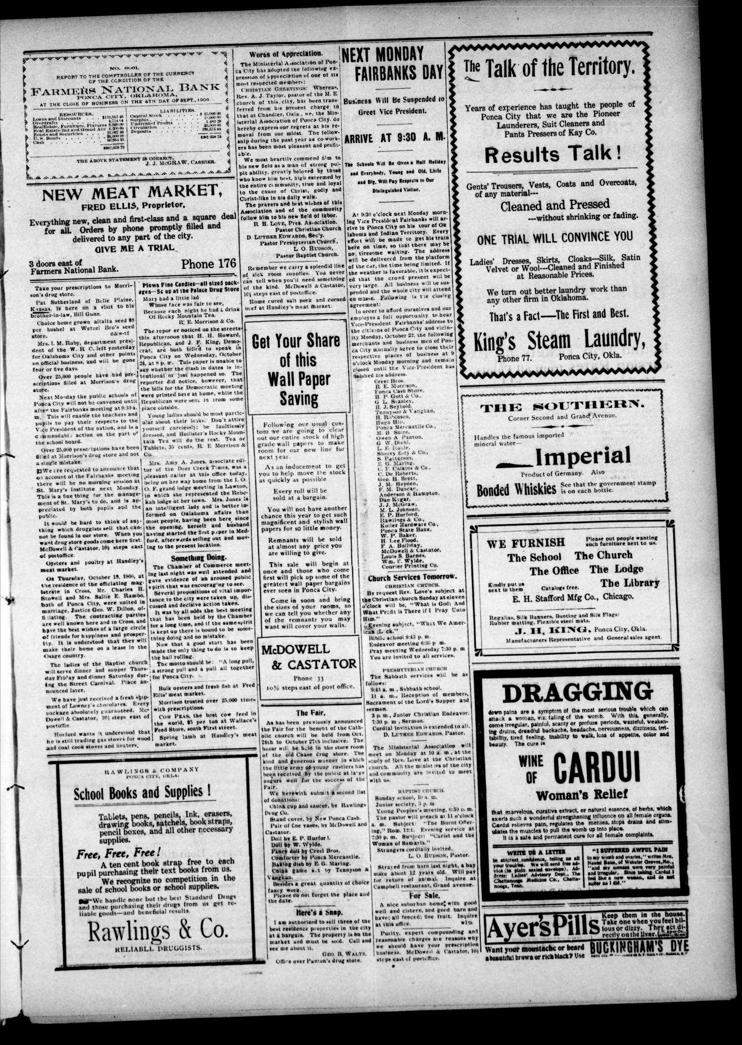 The Ponca City Daily Courier. (Ponca City, Okla.), Vol. 10, No. 1, Ed. 1 Saturday, October 20, 1906
                                                
                                                    [Sequence #]: 3 of 4
                                                