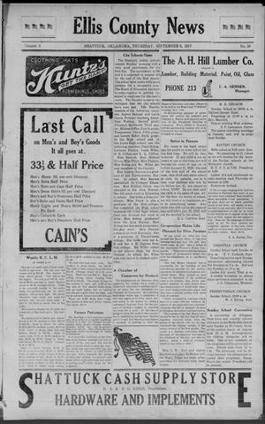 Primary view of object titled 'Ellis County News (Shattuck, Okla.), Vol. 4, No. 20, Ed. 1 Thursday, September 6, 1917'.