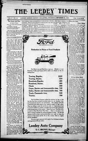 The Leedy Times And Herald (Leedy, Okla.), Vol. 17, No. 13, Ed. 1 Thursday, September 30, 1920