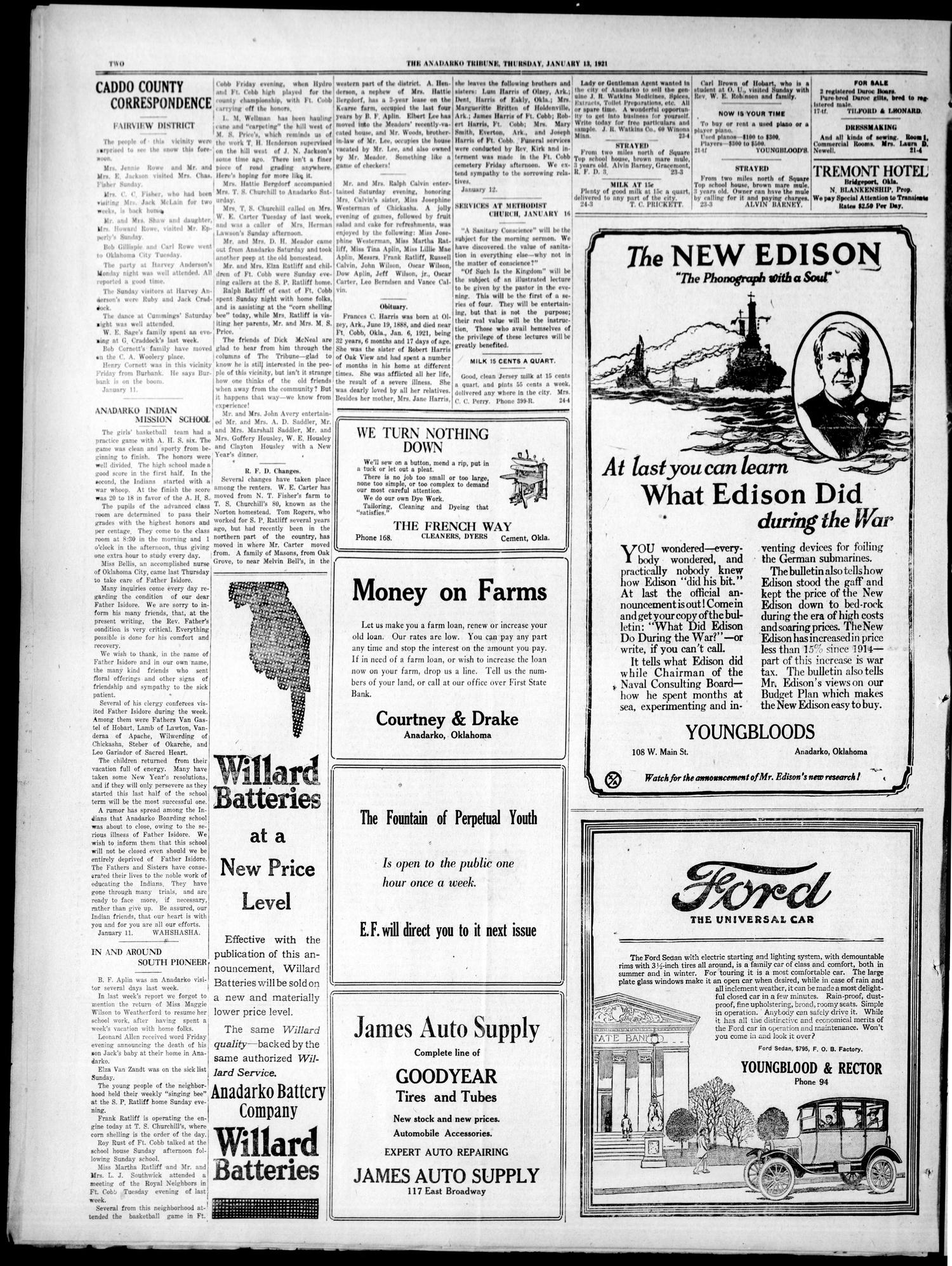 The Anadarko Tribune (Anadarko, Okla.), Vol. 19, No. 25, Ed. 1 Thursday, January 13, 1921
                                                
                                                    [Sequence #]: 2 of 8
                                                