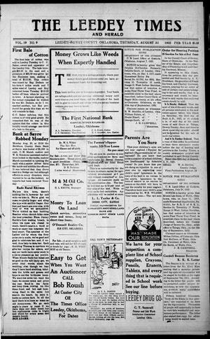 The Leedy Times And Herald (Leedy, Okla.), Vol. 19, No. 9, Ed. 1 Thursday, August 31, 1922