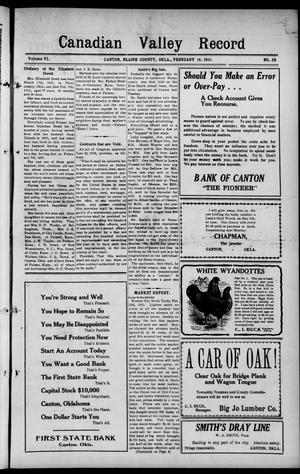 Canadian Valley Record (Canton, Okla.), Vol. 6, No. 38, Ed. 1 Thursday, February 16, 1911