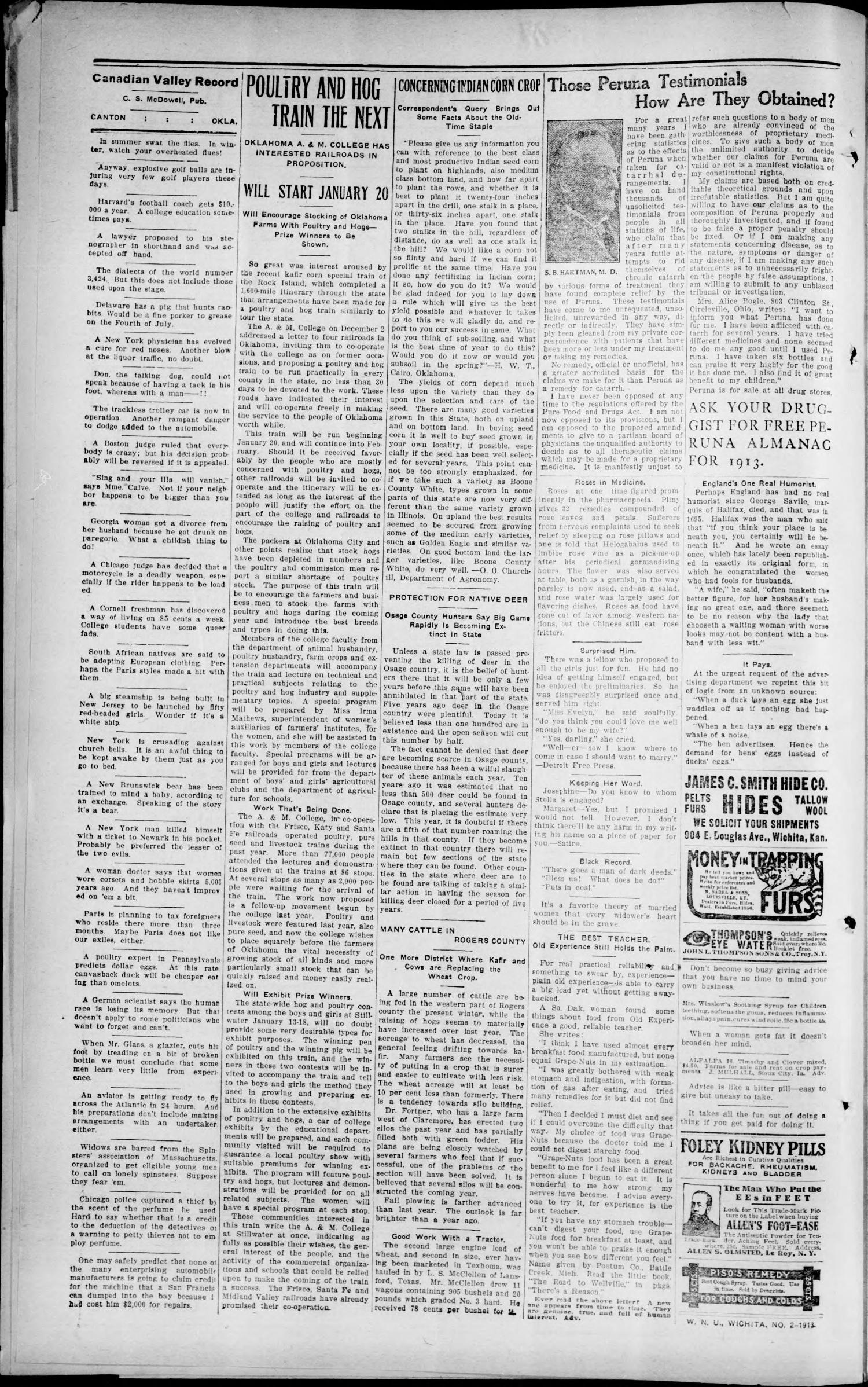 Canadian Valley Record (Canton, Okla.), Vol. 8, No. 33, Ed. 1 Thursday, January 9, 1913
                                                
                                                    [Sequence #]: 4 of 10
                                                