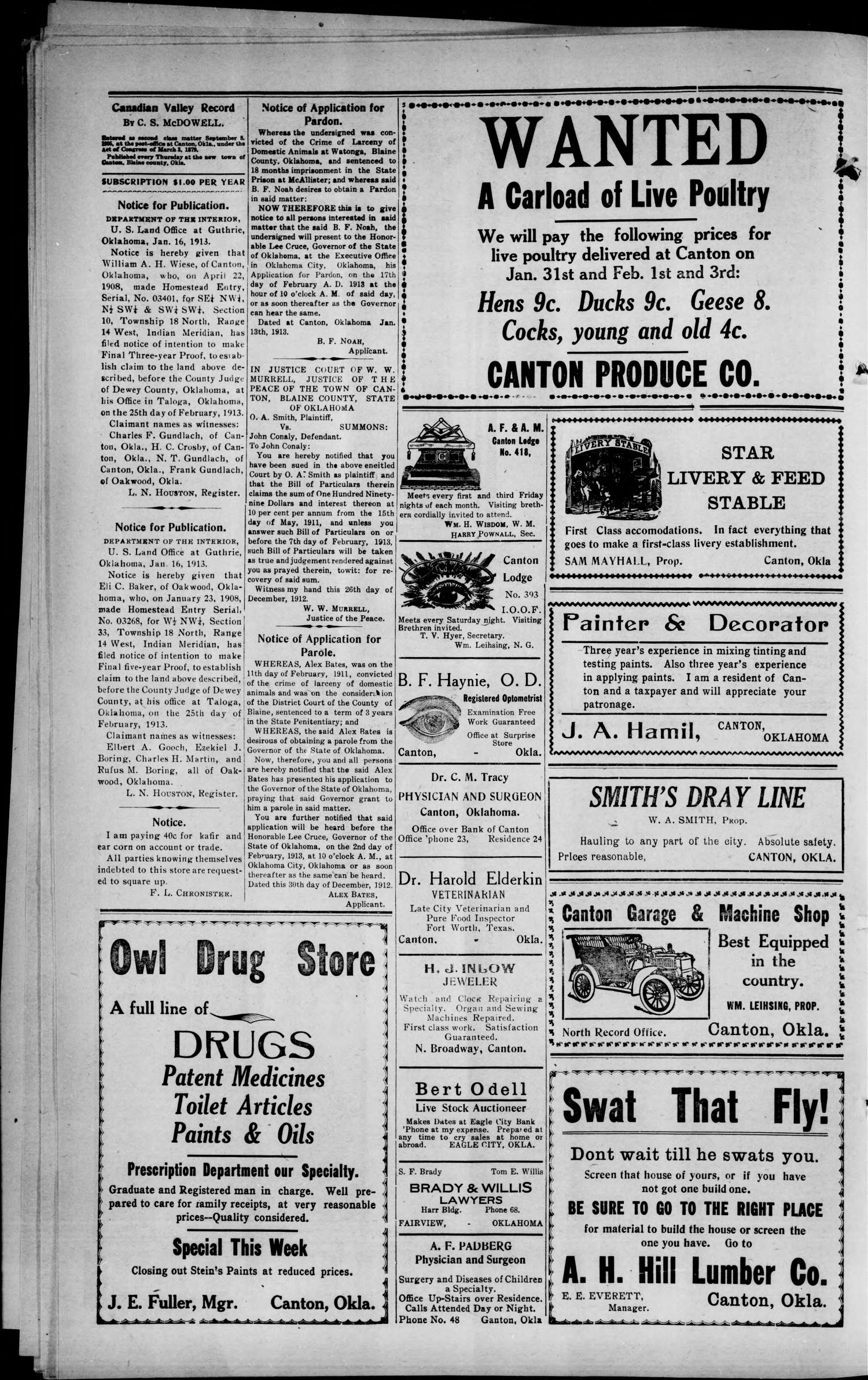 Canadian Valley Record (Canton, Okla.), Vol. 8, No. 36, Ed. 1 Thursday, January 30, 1913
                                                
                                                    [Sequence #]: 4 of 8
                                                