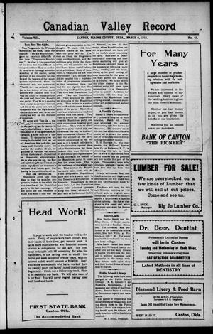 Canadian Valley Record (Canton, Okla.), Vol. 8, No. 41, Ed. 1 Thursday, March 6, 1913