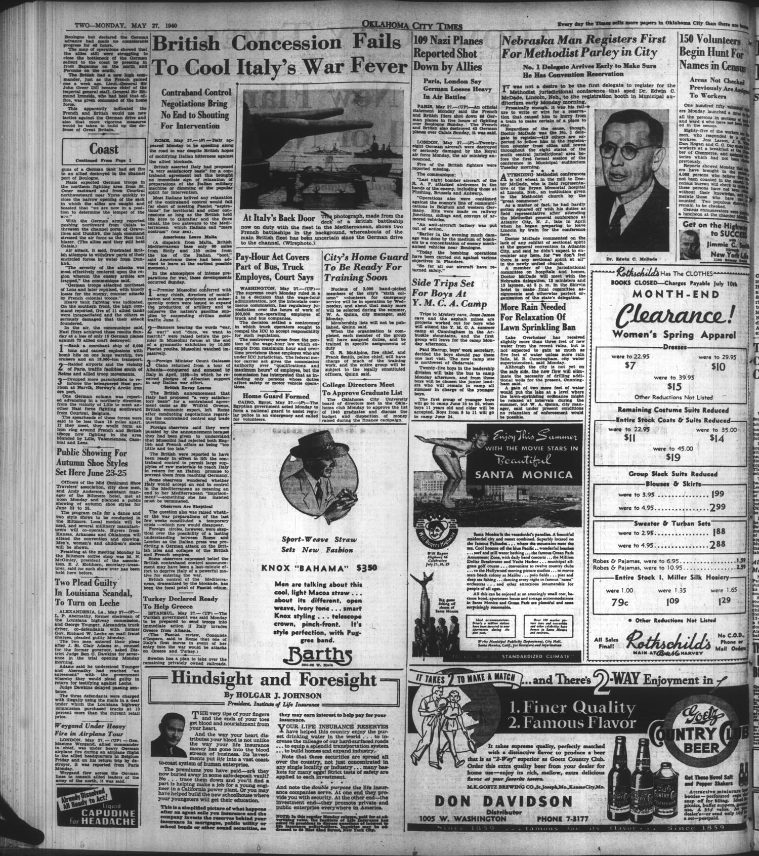 Oklahoma City Times (Oklahoma City, Okla.), Vol. 51, No. 4, Ed. 1 Monday, May 27, 1940
                                                
                                                    [Sequence #]: 2 of 22
                                                
