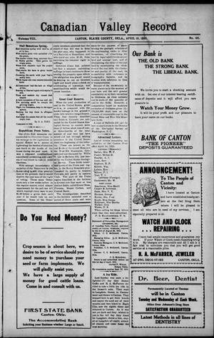 Canadian Valley Record (Canton, Okla.), Vol. 8, No. 46, Ed. 1 Thursday, April 10, 1913