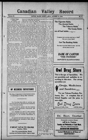 Canadian Valley Record (Canton, Okla.), Vol. 9, No. 21, Ed. 1 Thursday, October 16, 1913