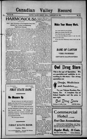 Canadian Valley Record (Canton, Okla.), Vol. 9, No. 40, Ed. 1 Thursday, February 26, 1914