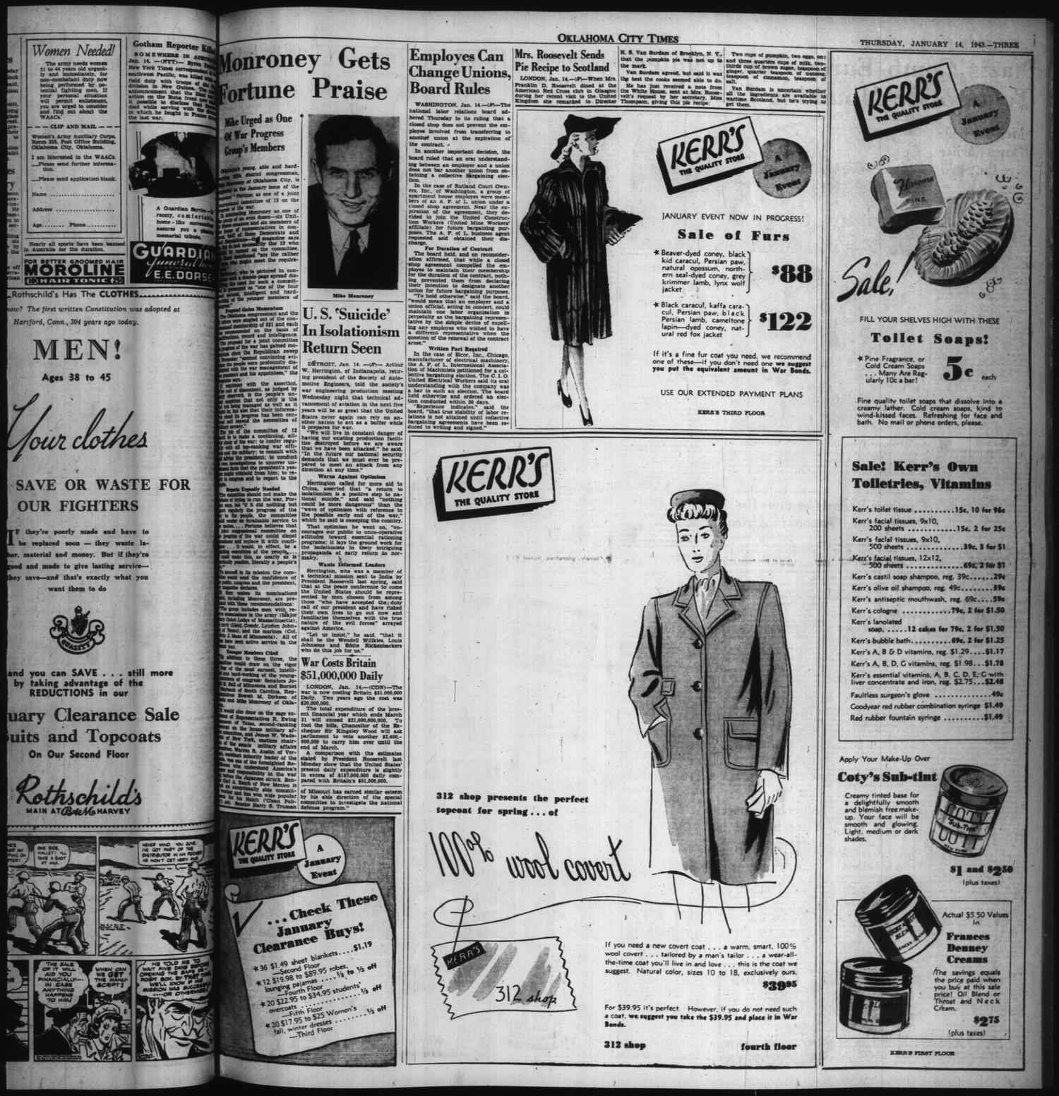 Oklahoma City Times (Oklahoma City, Okla.), Vol. 53, No. 203, Ed. 1 Thursday, January 14, 1943
                                                
                                                    [Sequence #]: 3 of 20
                                                