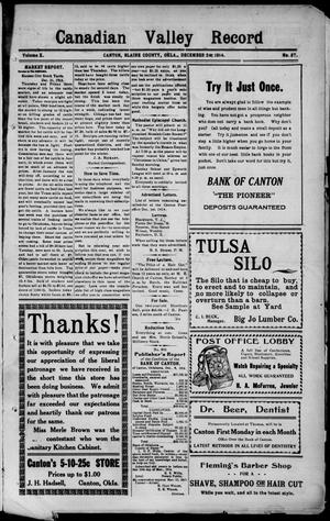 Canadian Valley Record (Canton, Okla.), Vol. 10, No. 37, Ed. 1 Thursday, December 24, 1914