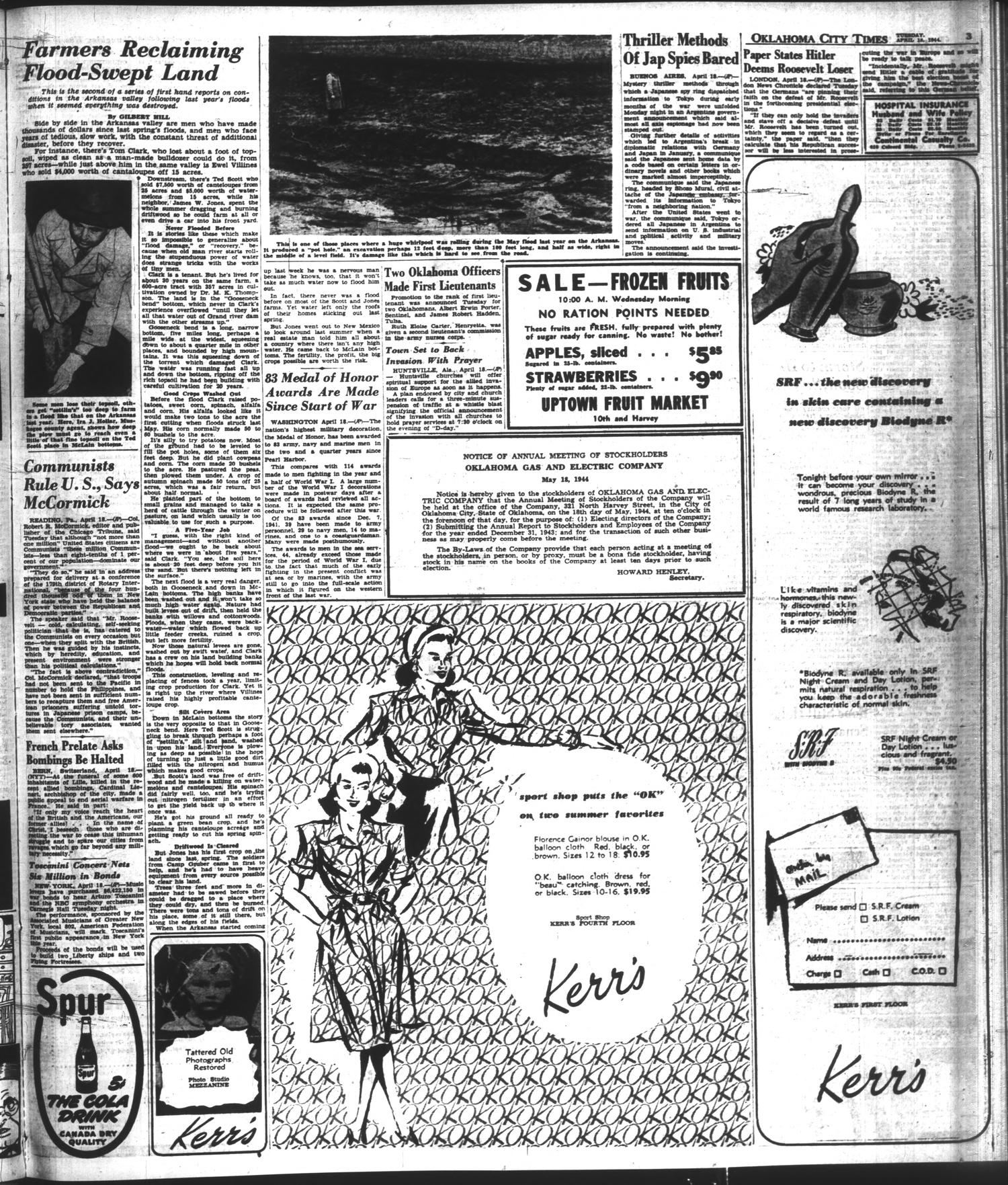 Oklahoma City Times (Oklahoma City, Okla.), Vol. 54, No. 285, Ed. 1 Tuesday, April 18, 1944
                                                
                                                    [Sequence #]: 3 of 20
                                                