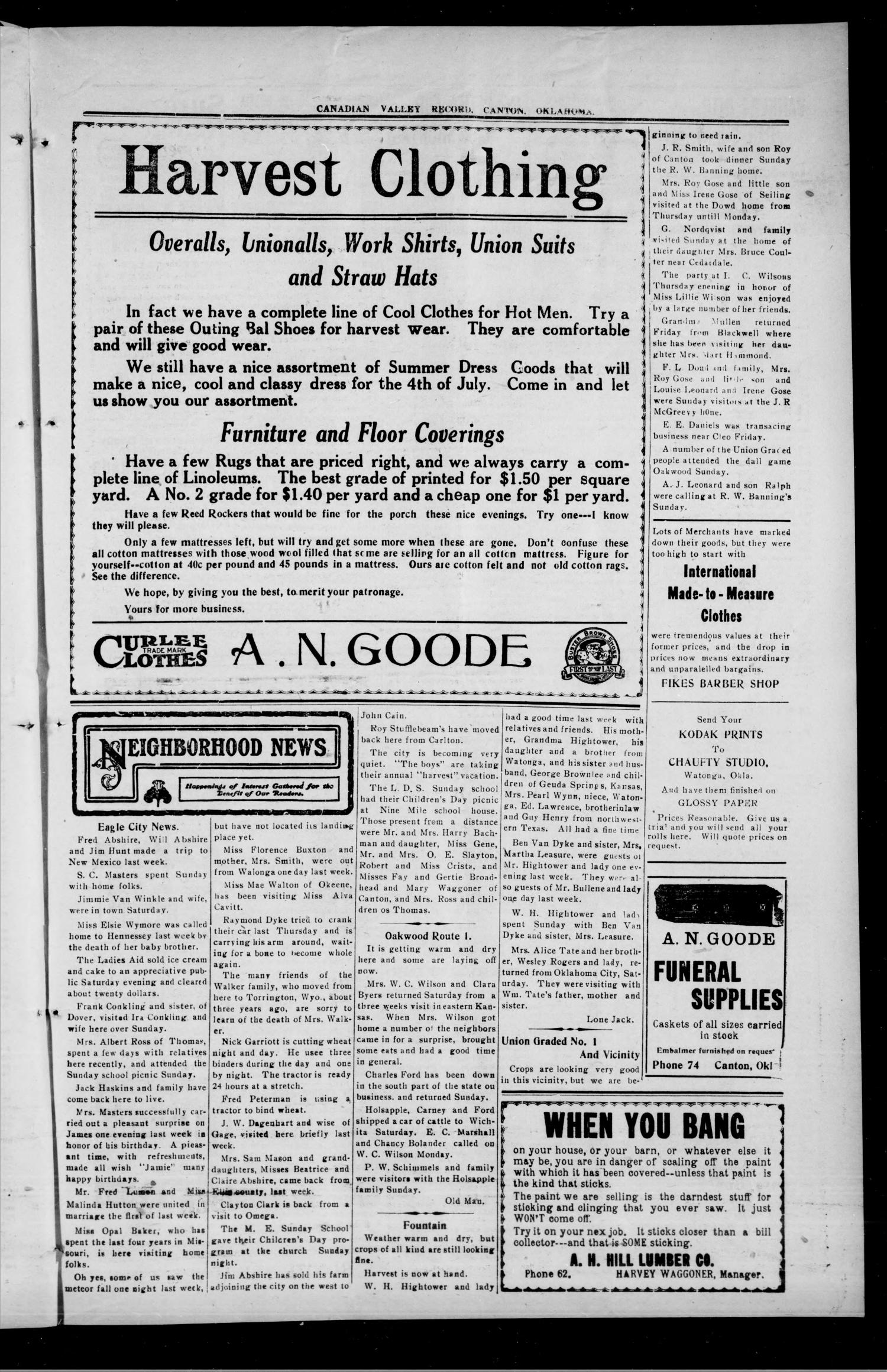 Canadian Valley Record (Canton, Okla.), Vol. 10, No. 2, Ed. 1 Thursday, June 17, 1920
                                                
                                                    [Sequence #]: 5 of 8
                                                