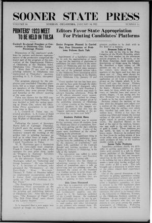 Sooner State Press (Norman, Okla.), Vol. 14, No. 16, Ed. 1 Saturday, January 14, 1922