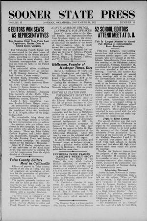Sooner State Press (Norman, Okla.), Vol. 15, No. 10, Ed. 1 Saturday, November 18, 1922