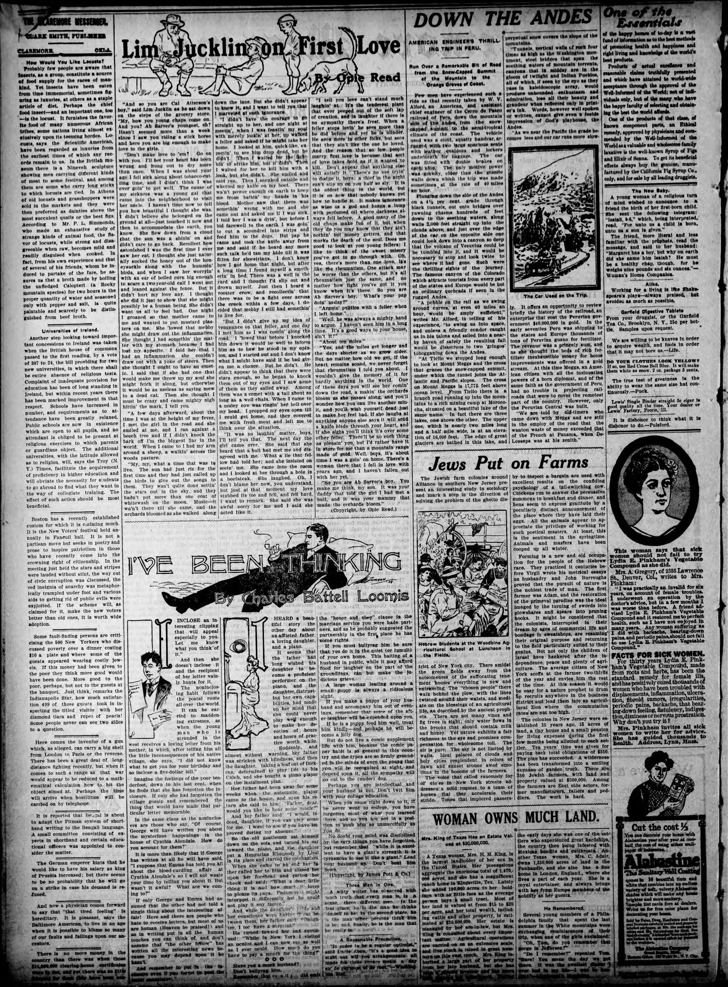 Claremore Messenger. (Claremore, Okla.), Vol. 13, No. 22, Ed. 1 Friday, May 22, 1908
                                                
                                                    [Sequence #]: 2 of 8
                                                