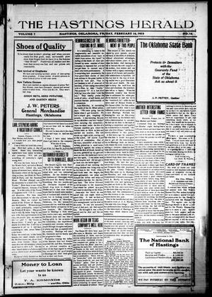 The Hastings Herald (Hastings, Okla.), Vol. 7, No. 14, Ed. 1 Friday, February 14, 1919