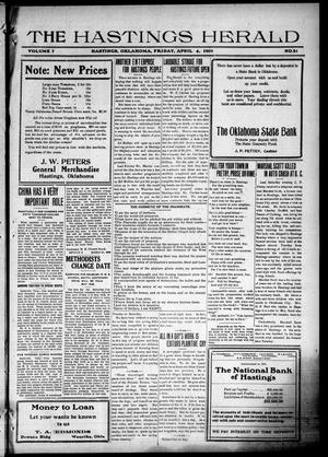 The Hastings Herald (Hastings, Okla.), Vol. 7, No. 21, Ed. 1 Friday, April 4, 1919