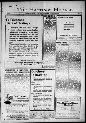 The Hastings Herald (Hastings, Okla.), Vol. 8, No. 31, Ed. 1 Friday, June 11, 1920