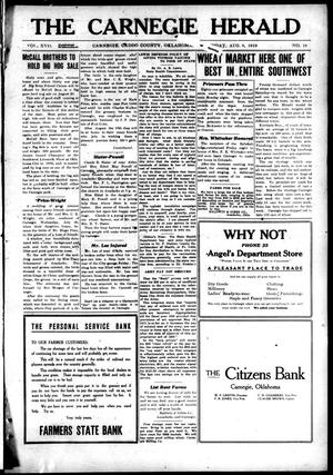 The Carnegie Herald (Carnegie, Okla.), Vol. 17, No. 18, Ed. 1 Wednesday, August 6, 1919