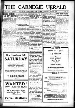 The Carnegie Herald (Carnegie, Okla.), Vol. 18, No. 16, Ed. 1 Wednesday, July 21, 1920