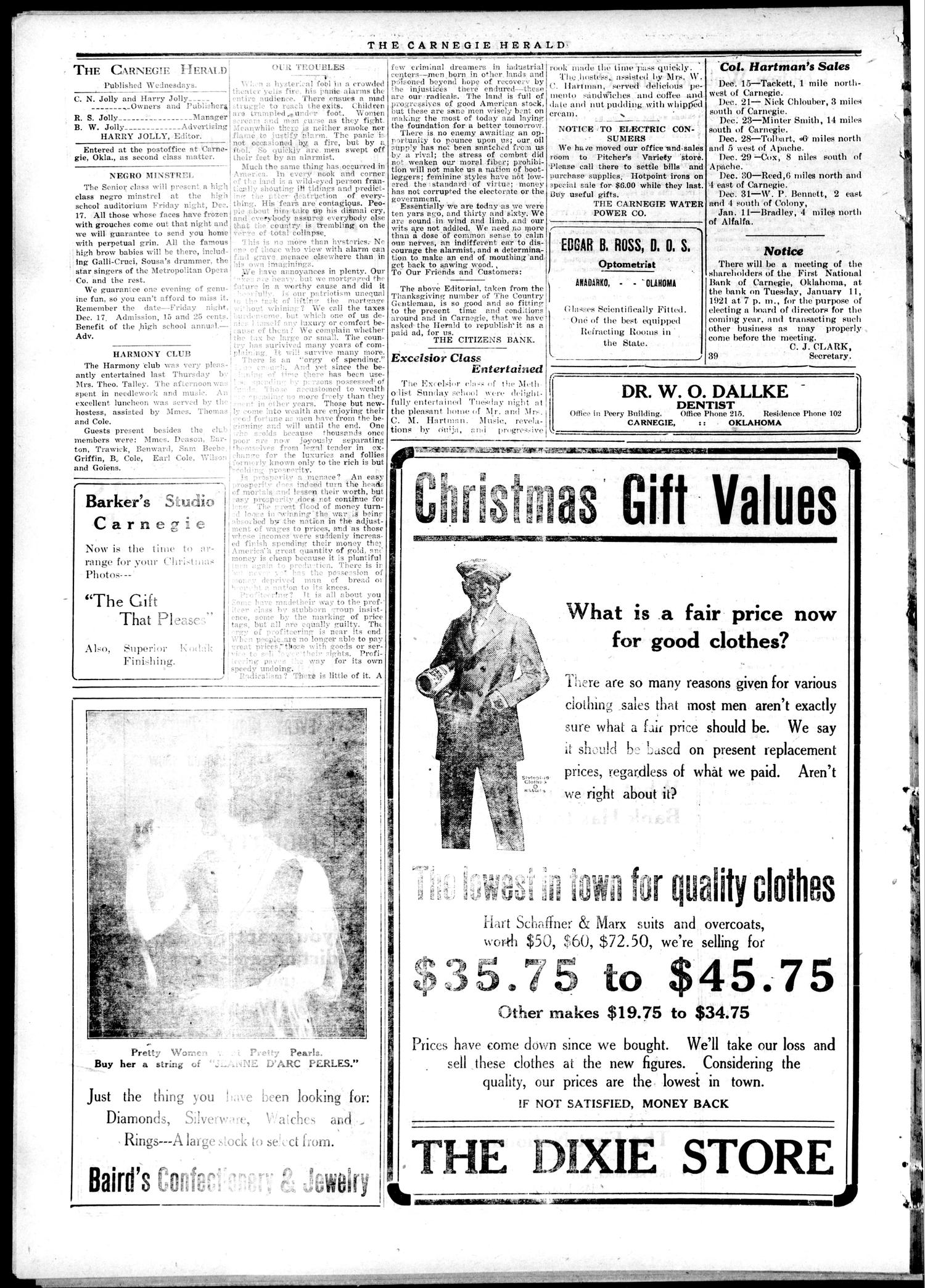 The Carnegie Herald (Carnegie, Okla.), Vol. 18, No. 37, Ed. 1 Wednesday, December 15, 1920
                                                
                                                    [Sequence #]: 4 of 8
                                                