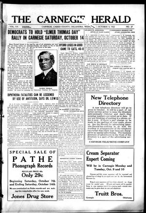 The Carnegie Herald (Carnegie, Okla.), Vol. 20, No. 27, Ed. 1 Wednesday, October 4, 1922