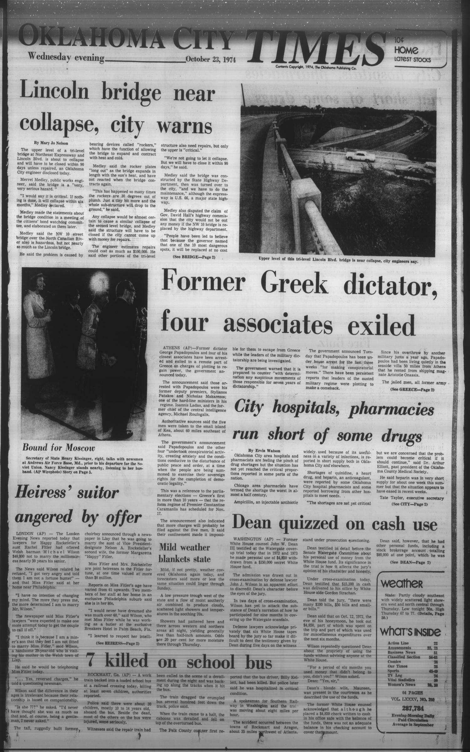 Oklahoma City Times (Oklahoma City, Okla.), Vol. 85, No. 210, Ed. 2 Wednesday, October 23, 1974
                                                
                                                    [Sequence #]: 1 of 19
                                                