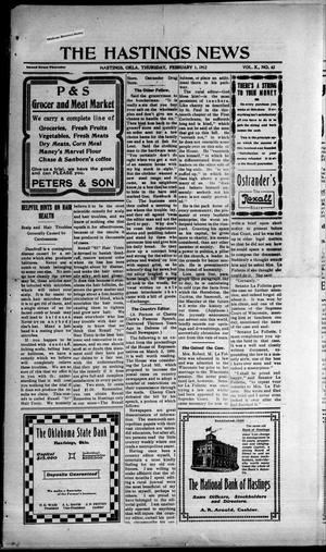 The Hastings News (Hastings, Okla.), Vol. 10, No. 42, Ed. 1 Thursday, February 1, 1912