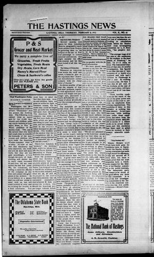The Hastings News (Hastings, Okla.), Vol. 10, No. 43, Ed. 1 Thursday, February 8, 1912