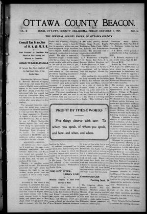 Primary view of object titled 'Ottawa County Beacon. (Miami, Okla.), Vol. 2, No. 36, Ed. 1 Friday, October 1, 1909'.