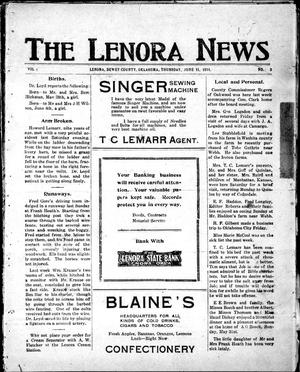 The Lenora News (Lenora, Okla.), Vol. 1, No. 3, Ed. 1 Thursday, June 11, 1914