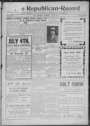 The Republican=Record (Gage, Okla.), Vol. 13, No. 25, Ed. 1 Thursday, June 29, 1916