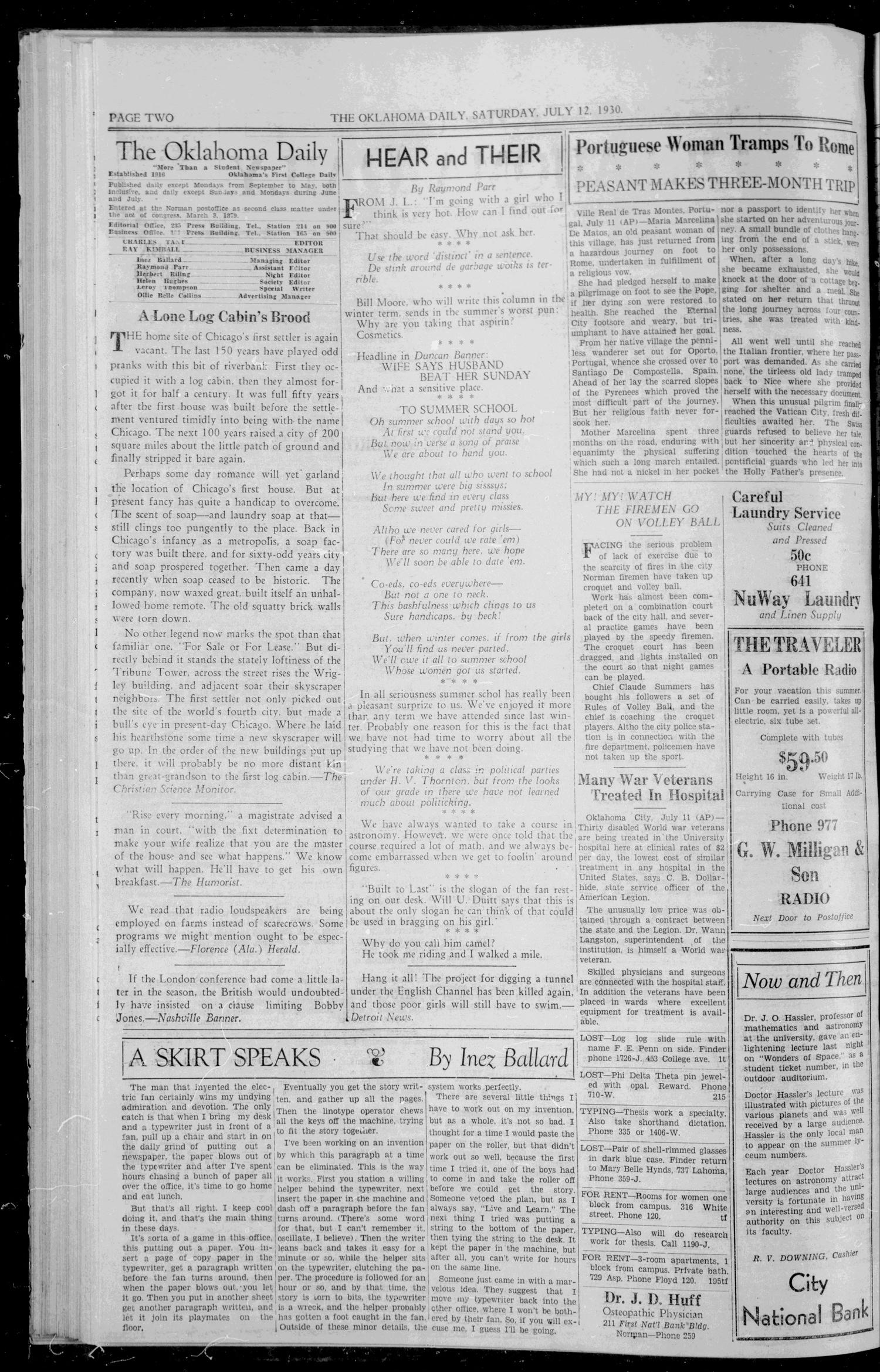 The Oklahoma Daily (Norman, Okla.), Vol. 14, No. 213, Ed. 1 Saturday, July 12, 1930
                                                
                                                    [Sequence #]: 4 of 6
                                                