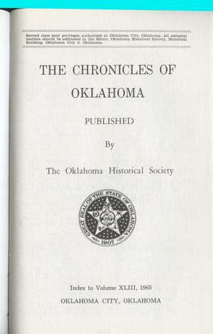 Primary view of object titled 'Chronicles of Oklahoma, Volume 43 Index, 1965'.