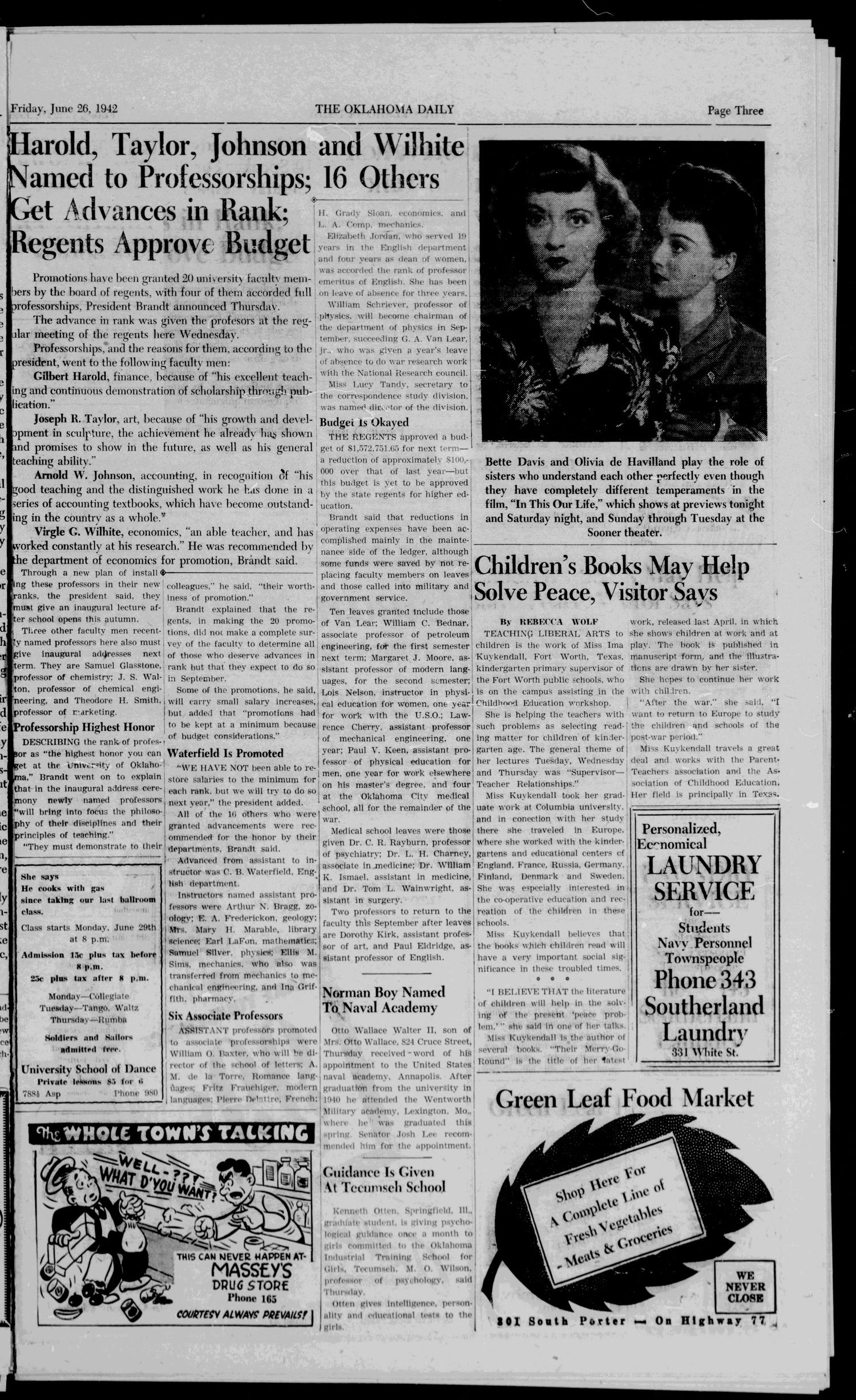 The Oklahoma Daily (Norman, Okla.), Vol. 27, No. 209, Ed. 1 Friday, June 26, 1942
                                                
                                                    [Sequence #]: 3 of 4
                                                