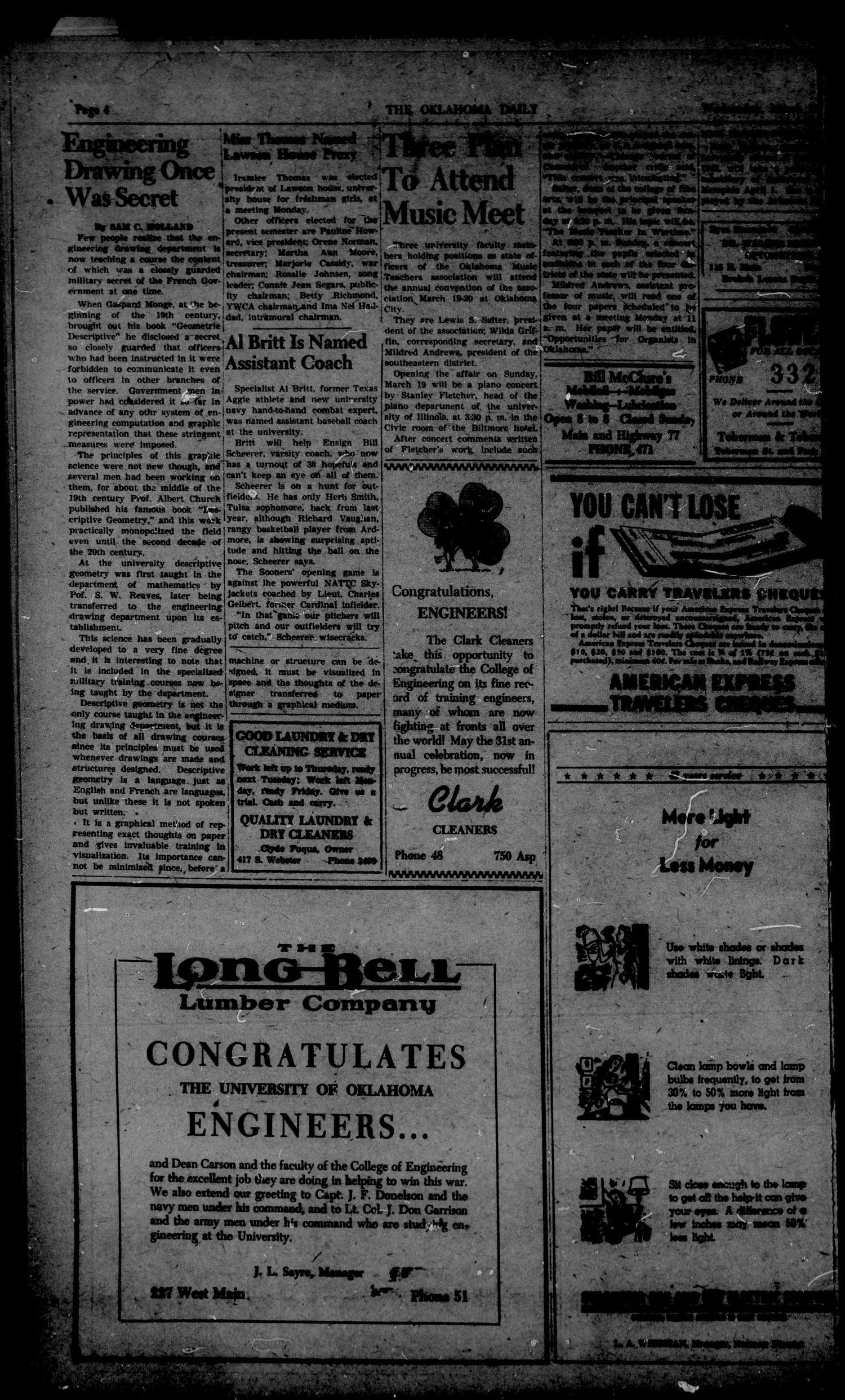 The Oklahoma Daily (Norman, Okla.), Vol. 30, No. 125, Ed. 1 Wednesday, March 15, 1944
                                                
                                                    [Sequence #]: 4 of 4
                                                